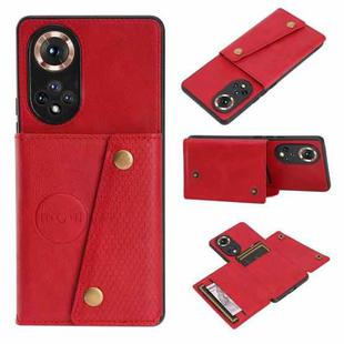 For Honor 50 Double Buckle PU + TPU Shockproof Magnetic Case with Card Slots & Holder(Red)