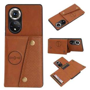 For Honor 50 Pro Double Buckle PU + TPU Shockproof Magnetic Case with Card Slots & Holder(Brown)