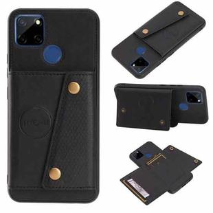 For OPPO Realme C12 Double Buckle PU + TPU Shockproof Magnetic Case with Card Slots & Holder(Black)