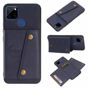 For OPPO Realme C12 Double Buckle PU + TPU Shockproof Magnetic Case with Card Slots & Holder(Blue)