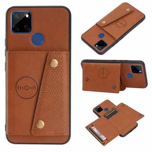 For OPPO Realme C12 Double Buckle PU + TPU Shockproof Magnetic Case with Card Slots & Holder(Brown)