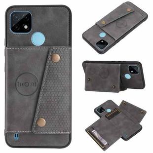 For OPPO Realme C21 Double Buckle PU + TPU Shockproof Magnetic Case with Card Slots & Holder(Grey)