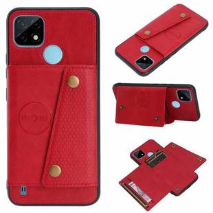 For OPPO Realme C21 Double Buckle PU + TPU Shockproof Magnetic Case with Card Slots & Holder(Red)