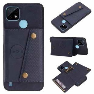 For OPPO Realme C21Y Double Buckle PU + TPU Shockproof Magnetic Case with Card Slots & Holder(Blue)