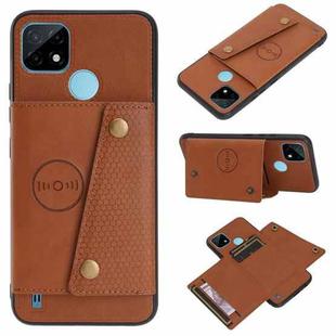 For OPPO Realme C21Y Double Buckle PU + TPU Shockproof Magnetic Case with Card Slots & Holder(Brown)