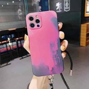 For iPhone 13 Pro Watercolor TPU Shockproof Phone Case with Neck Lanyard (Berry Color)