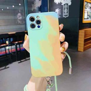 For iPhone 12 mini Watercolor TPU Shockproof Phone Case with Neck Lanyard (Autumn Yellow)