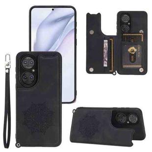 For Huawei P50 Mandala Embossed PU + TPU Magnetic Case with Card Slots & Holder & Lanyard(Black)