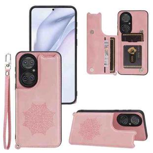 For Huawei P50 Mandala Embossed PU + TPU Magnetic Case with Card Slots & Holder & Lanyard(Rose Gold)