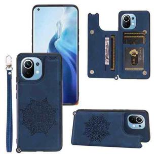 For Xiaomi Mi 11 Mandala Embossed PU + TPU Magnetic Case with Card Slots & Holder & Lanyard(Blue)