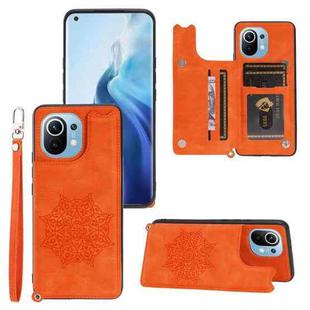 For Xiaomi Mi 11 Mandala Embossed PU + TPU Magnetic Case with Card Slots & Holder & Lanyard(Orange)