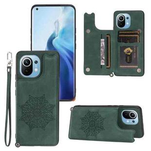 For Xiaomi Mi 11 Mandala Embossed PU + TPU Magnetic Case with Card Slots & Holder & Lanyard(Green)