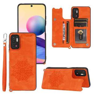 For Xiaomi Redmi Note 10 5G Mandala Embossed PU + TPU Magnetic Case with Card Slots & Holder & Lanyard(Orange)