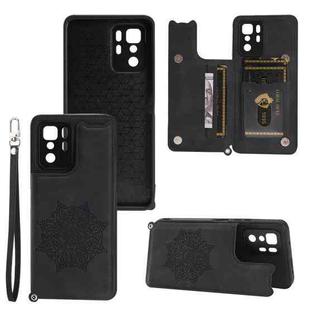 For Xiaomi Redmi Note 10 Pro (China) Mandala Embossed PU + TPU Magnetic Case with Card Slots & Holder & Lanyard(Black)