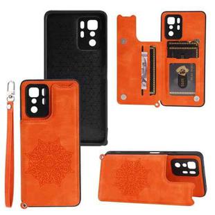 For Xiaomi Redmi Note 10 Pro (China) Mandala Embossed PU + TPU Magnetic Case with Card Slots & Holder & Lanyard(Orange)