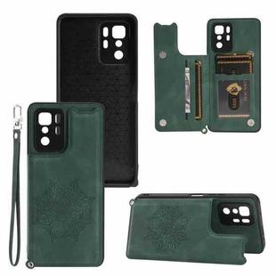 For Xiaomi Redmi Note 10 Pro (China) Mandala Embossed PU + TPU Magnetic Case with Card Slots & Holder & Lanyard(Green)
