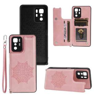 For Xiaomi Redmi Note 10 Pro (China) Mandala Embossed PU + TPU Magnetic Case with Card Slots & Holder & Lanyard(Rose Gold)