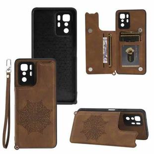 For Xiaomi Redmi Note 10 Pro (China) Mandala Embossed PU + TPU Magnetic Case with Card Slots & Holder & Lanyard(Brown)