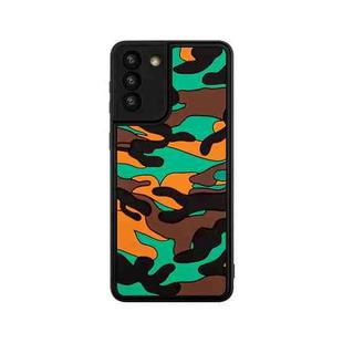 For Samsung Galaxy S21+ 5G Camouflage Clouds Embossed Skin Feel Silicone Shockproof Case(Orange)