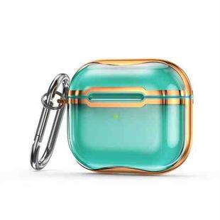 Electroplating Frame + Transparent TPU Earphone Protective Case with Hook For AirPods 3(Transparent Green + Gold)
