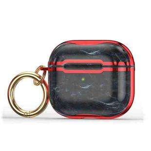 Marble Texture Electroplating Frame Earphone Protective Case with Hook For AirPods 3(Black + Red)