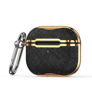 Cloth Texture Electroplating Frame Earphone Protective Case with Hook For AirPods 3(Black + Gold)