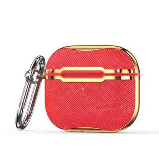 Cloth Texture Electroplating Frame Earphone Protective Case with Hook For AirPods 3(Red + Gold)