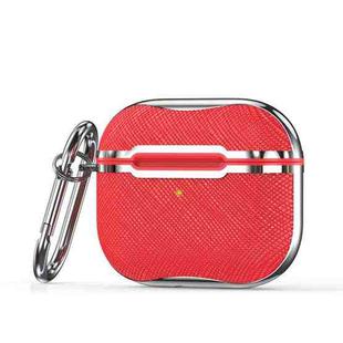 Cloth Texture Electroplating Frame Earphone Protective Case with Hook For AirPods 3(Red + Silver)