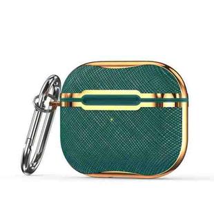 Cloth Texture Electroplating Frame Earphone Protective Case with Hook For AirPods 3(Green + Gold)