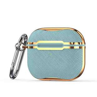 Cloth Texture Electroplating Frame Earphone Protective Case with Hook For AirPods 3(Light Blue + Gold)