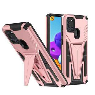 For Samsung Galaxy A21s Super V Armor PC + TPU Shockproof Case with Invisible Holder(Rose Gold)