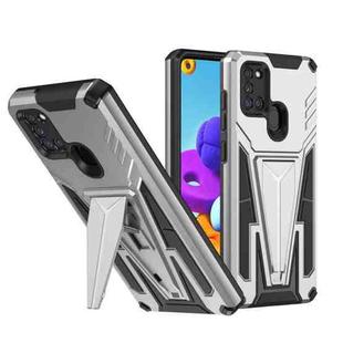 For Samsung Galaxy A21s Super V Armor PC + TPU Shockproof Case with Invisible Holder(Silver)