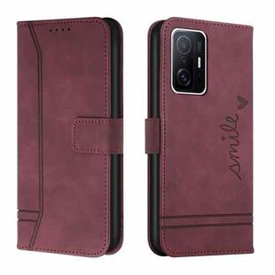 For Xiaomi Mi 11T Pro Retro Skin Feel Horizontal Flip Soft TPU + PU Leather Case(Wine Red)