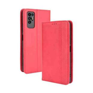 For Tecno Pova 2 Magnetic Buckle Retro Crazy Horse Texture Horizontal Flip Leather Case with Holder & Card Slots & Photo Frame(Red)