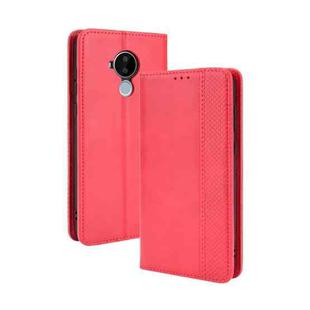 For Nokia C30 Magnetic Buckle Retro Crazy Horse Texture Horizontal Flip Leather Case with Holder & Card Slots & Photo Frame(Red)