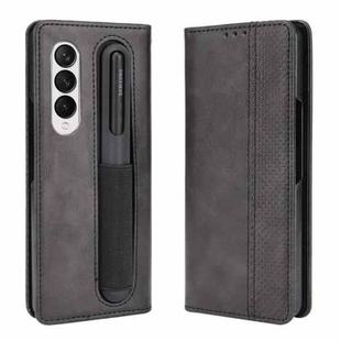 For Samsung Galaxy Z Fold3 5G Retro Crazy Horse Texture Horizontal Flip Leather Case with Pen Slot(Black)