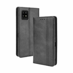 For Aquos Zero6 Magnetic Buckle Retro Crazy Horse Texture Horizontal Flip Leather Case with Holder & Card Slots & Photo Frame(Black)