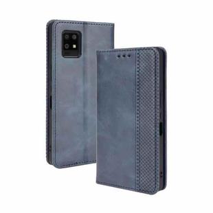 For Aquos Zero6 Magnetic Buckle Retro Crazy Horse Texture Horizontal Flip Leather Case with Holder & Card Slots & Photo Frame(Blue)