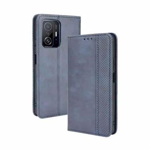 For Xiaomi Mi 11T / 11T Pro Magnetic Buckle Retro Crazy Horse Texture Horizontal Flip Leather Case with Holder & Card Slots & Photo Frame(Blue)