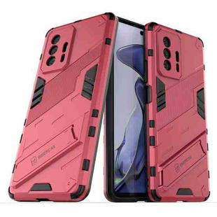 For Xiaomi Mi 11T / 11T Pro Punk Armor 2 in 1 PC + TPU Shockproof Case with Invisible Holder(Light Red)