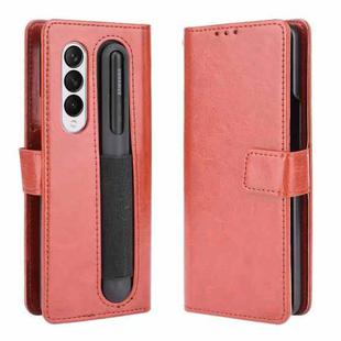 For Samsung Galaxy Z Fold3 5G Crazy Horse Texture Horizontal Flip Leather Case with Pen Slot & Lanyard(Brown)