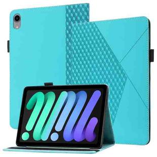 For iPad mini 6 Rhombus Skin Feel Horizontal Flip Tablet Case with Card Slots & Holder & Sleep / Wake-up Function(Lake Blue)