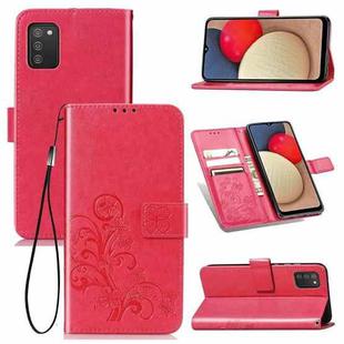 For Samsung Galaxy A03s 166mm Four-leaf Clasp Embossed Leather Case with Lanyard & Card Slot & Wallet & Holder(Rose Red)