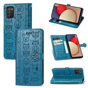 For Samsung Galaxy A03s 166mm Cute Cat and Dog Embossed Horizontal Flip Leather Case with Holder & Card Slots & Wallet & Lanyard(Blue)
