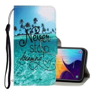 For Galaxy A70 3D Colored Drawing Horizontal Flip PU Leather Case with Holder & Card Slots & Wallet(Blue Coconut Grove)