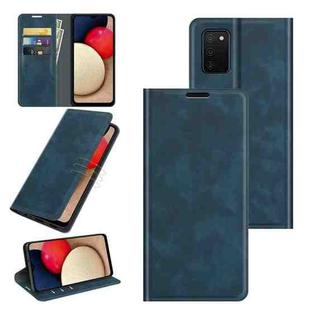 For Samsung Galaxy A03s 166mm Retro-skin Magnetic Suction Leather Case with Holder & Card Slots & Wallet(Dark Blue)
