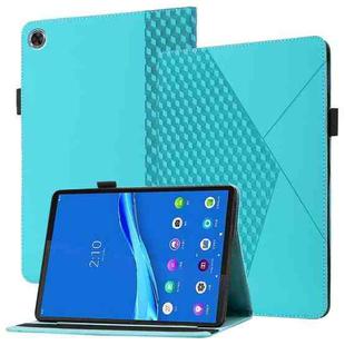 For Lenovo Tab M10 Plus Rhombus Skin Feel Horizontal Flip Tablet Leather Case with Card Slots & Holder(Lake Blue)