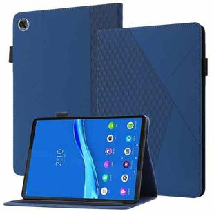 For Lenovo Tab M10 Plus Rhombus Skin Feel Horizontal Flip Tablet Leather Case with Card Slots & Holder(Blue)