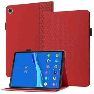 For Lenovo Tab M10 Plus Rhombus Skin Feel Horizontal Flip Tablet Leather Case with Card Slots & Holder(Red)