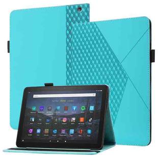 For Amazon Kindle Fire HD 10 2021 Rhombus Skin Feel Horizontal Flip Tablet Leather Case with Card Slots & Holder(Lake Blue)